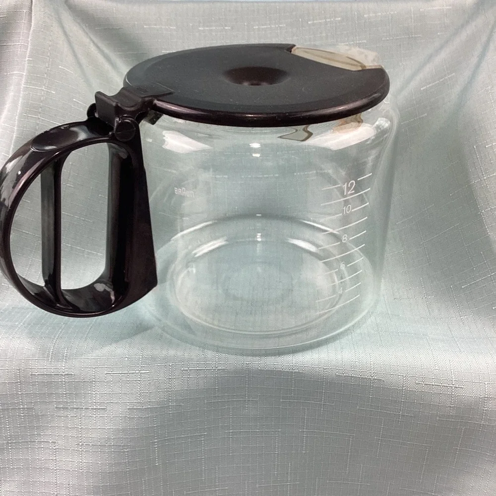 Braun 12 Cup Replacement Glass Coffee Carafe Black Handle Lid Clear